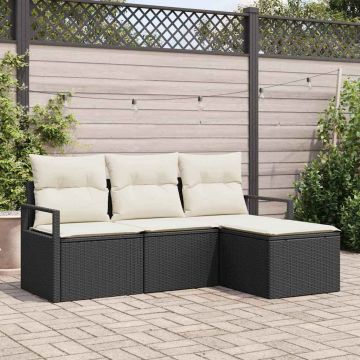 vidaXL Set de canapele pentru grădină cu pernă 4 pcs Negru și Crem