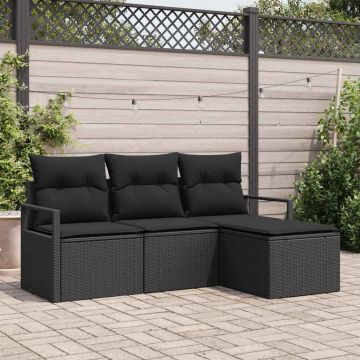 vidaXL Set de canapele pentru grădină cu pernă 4 pcs Negru