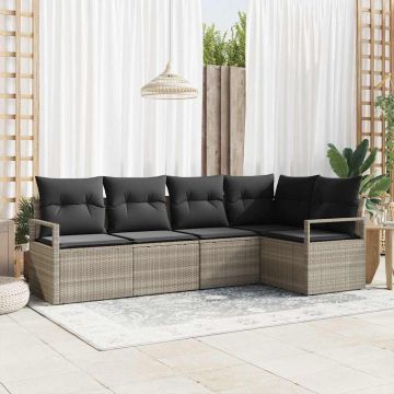 vidaXL Set de canapele pentru grădină cu pernă 5 pcs Gri deschis