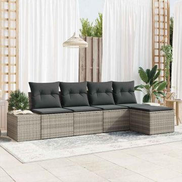 vidaXL Set de canapele pentru grădină cu pernă 5 pcs Gri deschis