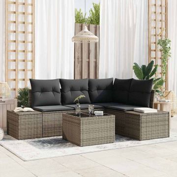 vidaXL Set de canapele pentru grădină cu pernă 5 pcs Gri deschis