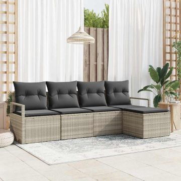 vidaXL Set de canapele pentru grădină cu pernă 5 pcs Gri deschis