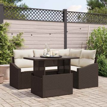 vidaXL Set de canapele pentru grădină cu pernă 5 pcs Maro și Crem