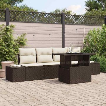 vidaXL Set de canapele pentru grădină cu pernă 5 pcs Maro și Crem