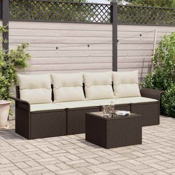 vidaXL Set de canapele pentru grădină cu pernă 5 pcs Maro și Crem