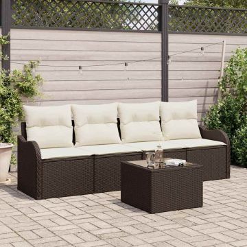 vidaXL Set de canapele pentru grădină cu pernă 5 pcs Maro și Crem