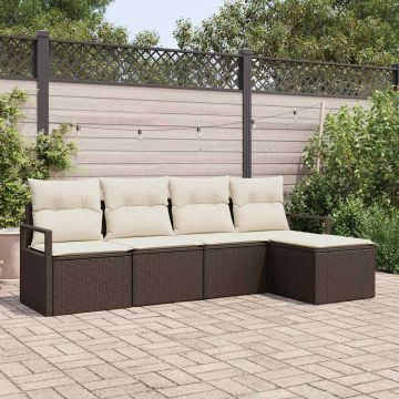 vidaXL Set de canapele pentru grădină cu pernă 5 pcs Maro și Crem