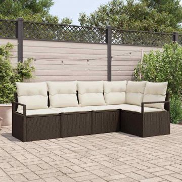 vidaXL Set de canapele pentru grădină cu pernă 5 pcs Maro și Crem