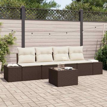 vidaXL Set de canapele pentru grădină cu pernă 5 pcs Maro și Crem