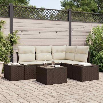 vidaXL Set de canapele pentru grădină cu pernă 5 pcs Maro și Crem