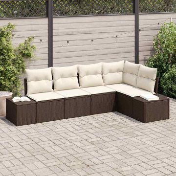 vidaXL Set de canapele pentru grădină cu pernă 5 pcs Maro și Crem