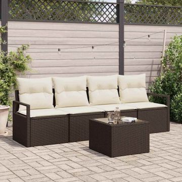 vidaXL Set de canapele pentru grădină cu pernă 5 pcs Maro și Crem