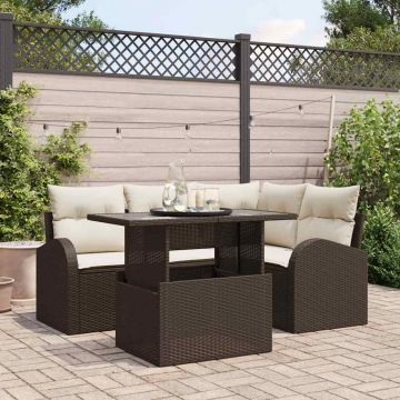 vidaXL Set de canapele pentru grădină cu pernă 5 pcs Maro Rattan poli