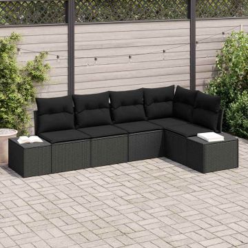 vidaXL Set de canapele pentru grădină cu pernă 5 pcs Negru