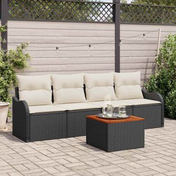 vidaXL Set de canapele pentru grădină cu pernă 5 pcs Negru și Crem