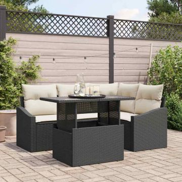 vidaXL Set de canapele pentru grădină cu pernă 5 pcs Negru și Crem