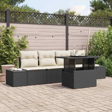 vidaXL Set de canapele pentru grădină cu pernă 5 pcs Negru și Crem