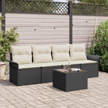 vidaXL Set de canapele pentru grădină cu pernă 5 pcs Negru și Crem