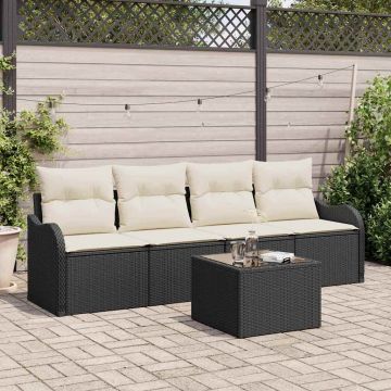 vidaXL Set de canapele pentru grădină cu pernă 5 pcs Negru și Crem