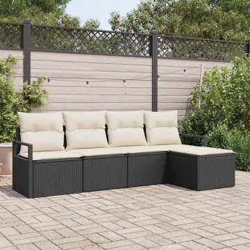 vidaXL Set de canapele pentru grădină cu pernă 5 pcs Negru și Crem
