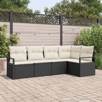 vidaXL Set de canapele pentru grădină cu pernă 5 pcs Negru și Crem
