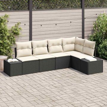 vidaXL Set de canapele pentru grădină cu pernă 5 pcs Negru și Crem