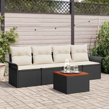 vidaXL Set de canapele pentru grădină cu pernă 5 pcs Negru și Crem