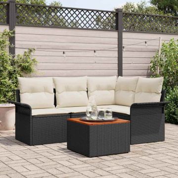 vidaXL Set de canapele pentru grădină cu pernă 5 pcs Negru și Crem