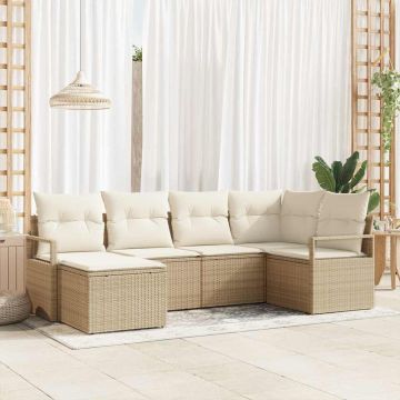 vidaXL Set de canapele pentru grădină cu pernă 6 pcs Bej și crem