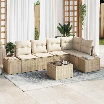 vidaXL Set de canapele pentru grădină cu pernă 6 pcs Bej și crem