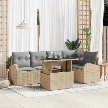 vidaXL Set de canapele pentru grădină cu pernă 6 pcs Bej Rattan poli