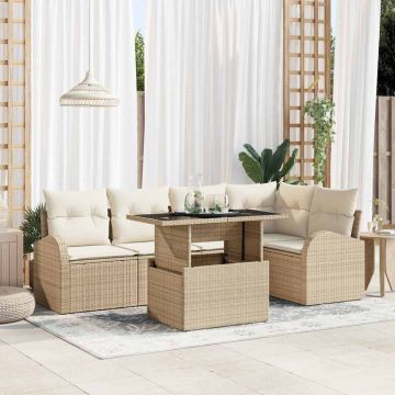 vidaXL Set de canapele pentru grădină cu pernă 6 pcs Bej Rattan poli