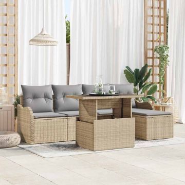 vidaXL Set de canapele pentru grădină cu pernă 6 pcs Bej Rattan poli