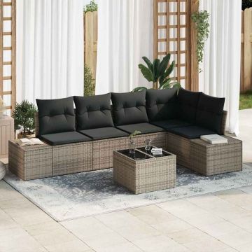 vidaXL Set de canapele pentru grădină cu pernă 6 pcs Gri deschis