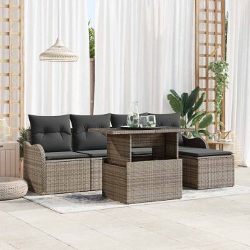 vidaXL Set de canapele pentru grădină cu pernă 6 pcs Gri Rattan poli
