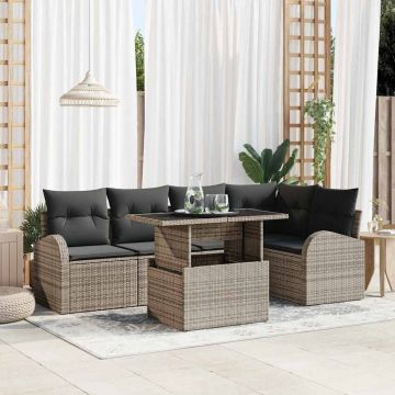vidaXL Set de canapele pentru grădină cu pernă 6 pcs Gri Rattan poli