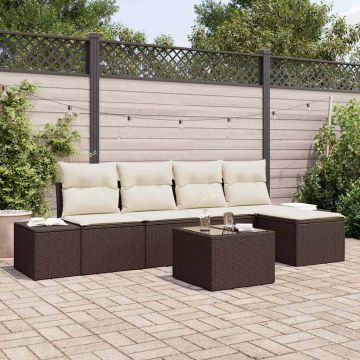 vidaXL Set de canapele pentru grădină cu pernă 6 pcs Maro și Crem