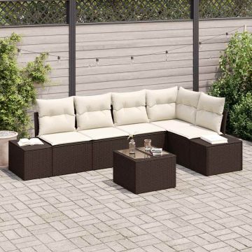 vidaXL Set de canapele pentru grădină cu pernă 6 pcs Maro și Crem