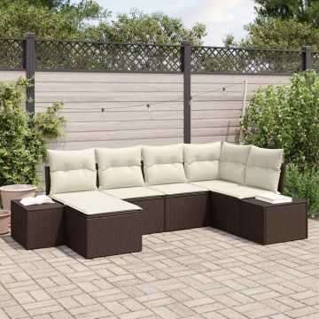 vidaXL Set de canapele pentru grădină cu pernă 6 pcs maro și crem