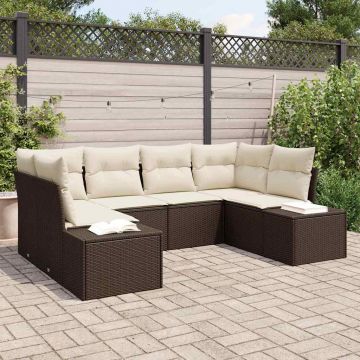 vidaXL Set de canapele pentru grădină cu pernă 6 pcs maro și crem