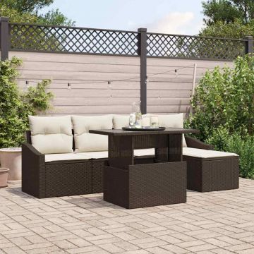 vidaXL Set de canapele pentru grădină cu pernă 6 pcs Maro și Crem