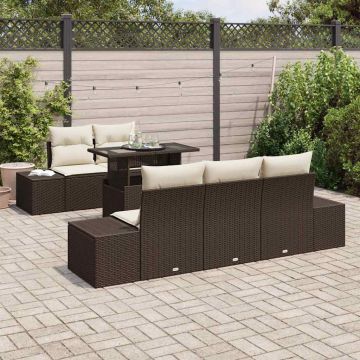 vidaXL Set de canapele pentru grădină cu pernă 6 pcs Maro și Crem