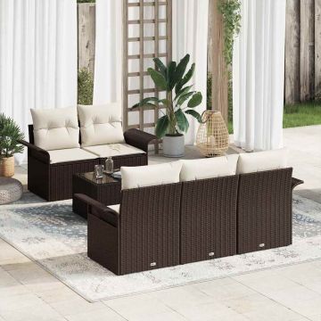 vidaXL Set de canapele pentru grădină cu pernă 6 pcs Maro și Crem