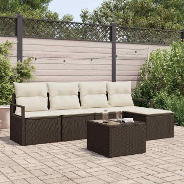 vidaXL Set de canapele pentru grădină cu pernă 6 pcs Maro și Crem