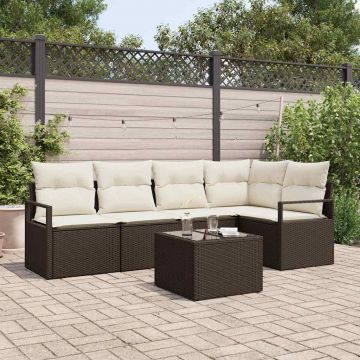 vidaXL Set de canapele pentru grădină cu pernă 6 pcs Maro și Crem