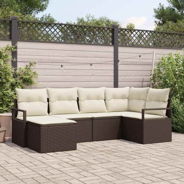 vidaXL Set de canapele pentru grădină cu pernă 6 pcs Maro și Crem