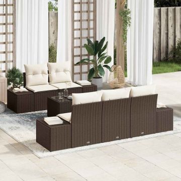 vidaXL Set de canapele pentru grădină cu pernă 6 pcs Maro și Crem