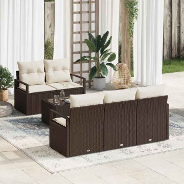 vidaXL Set de canapele pentru grădină cu pernă 6 pcs Maro și Crem