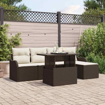 vidaXL Set de canapele pentru grădină cu pernă 6 pcs Maro Rattan poli
