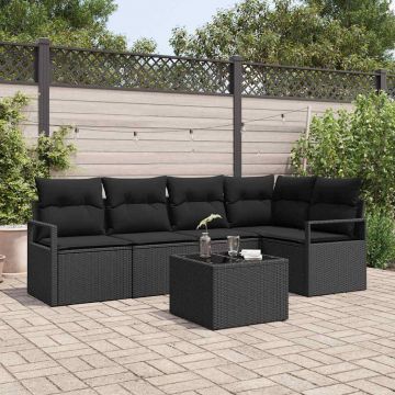 vidaXL Set de canapele pentru grădină cu pernă 6 pcs Negru